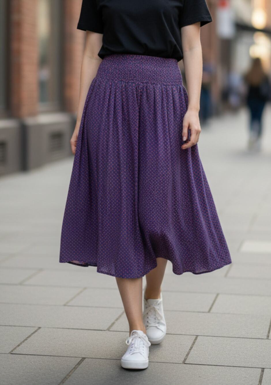 Kule A-Line Anchor Print Midi Skirt Women's Size Medium Pleated Smocked Waist